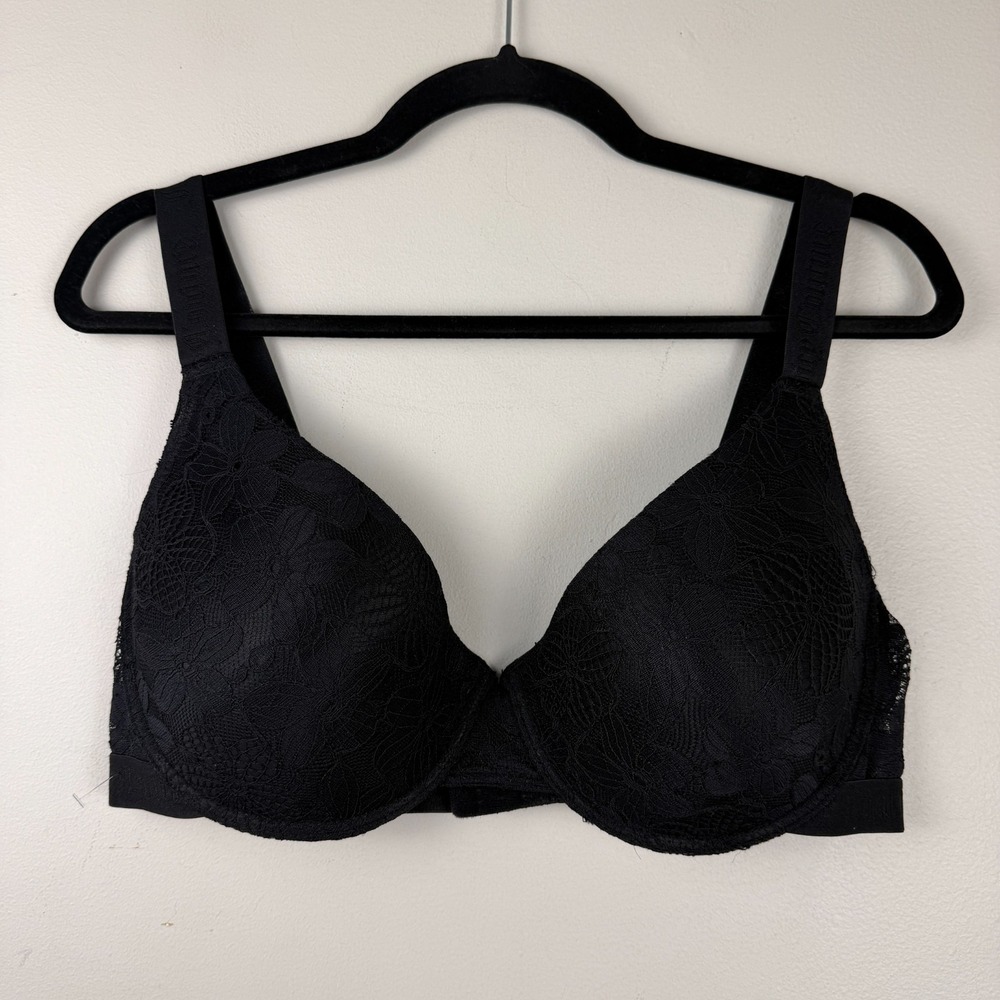 Juicy Couture Underwire Bra Women's Size 40D Black Stretch Floral Lace Padded